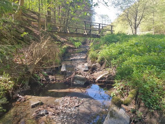 An der Holzbrücke kreuzen Wanderrouten und der Prozessionsweg