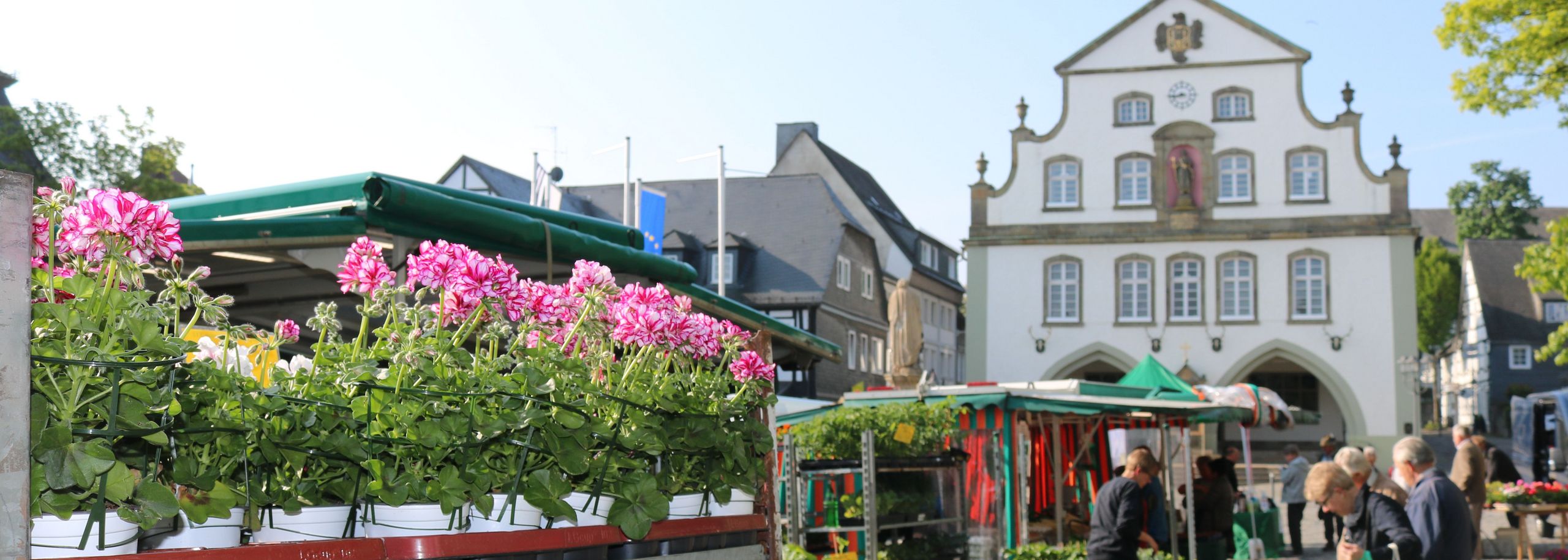 Marktplatz und Rathaus mit Markttreiben