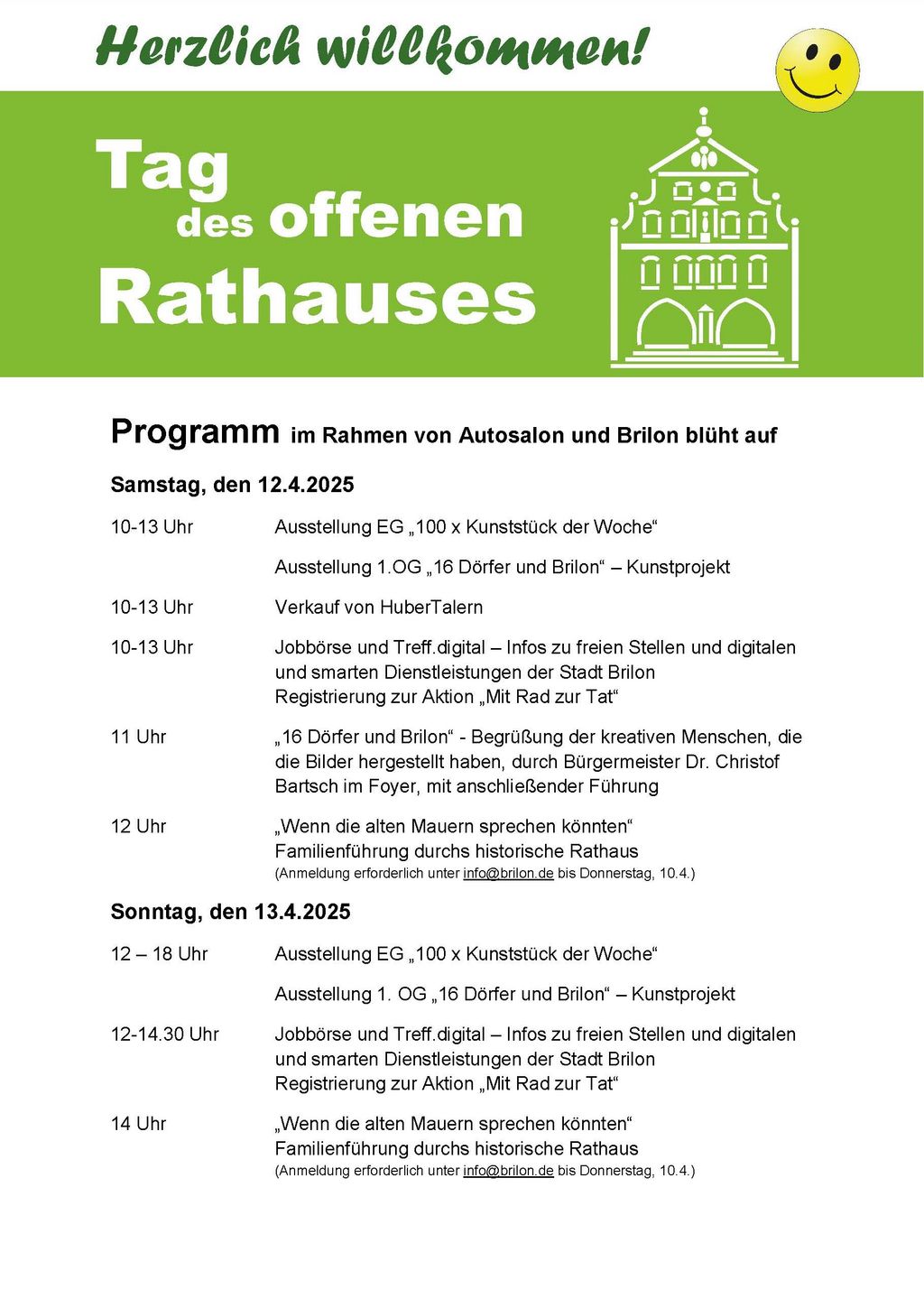 Plakat mit Programm zum Tag des offenen Rathauses 2025 