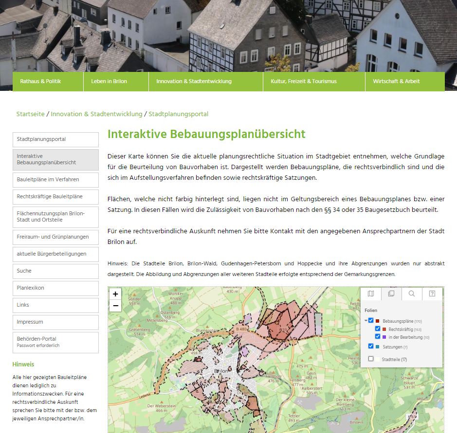 Abbildung Interaktive Karte für die vereinfachte Navigation zum gesuchten Bebauungsplan